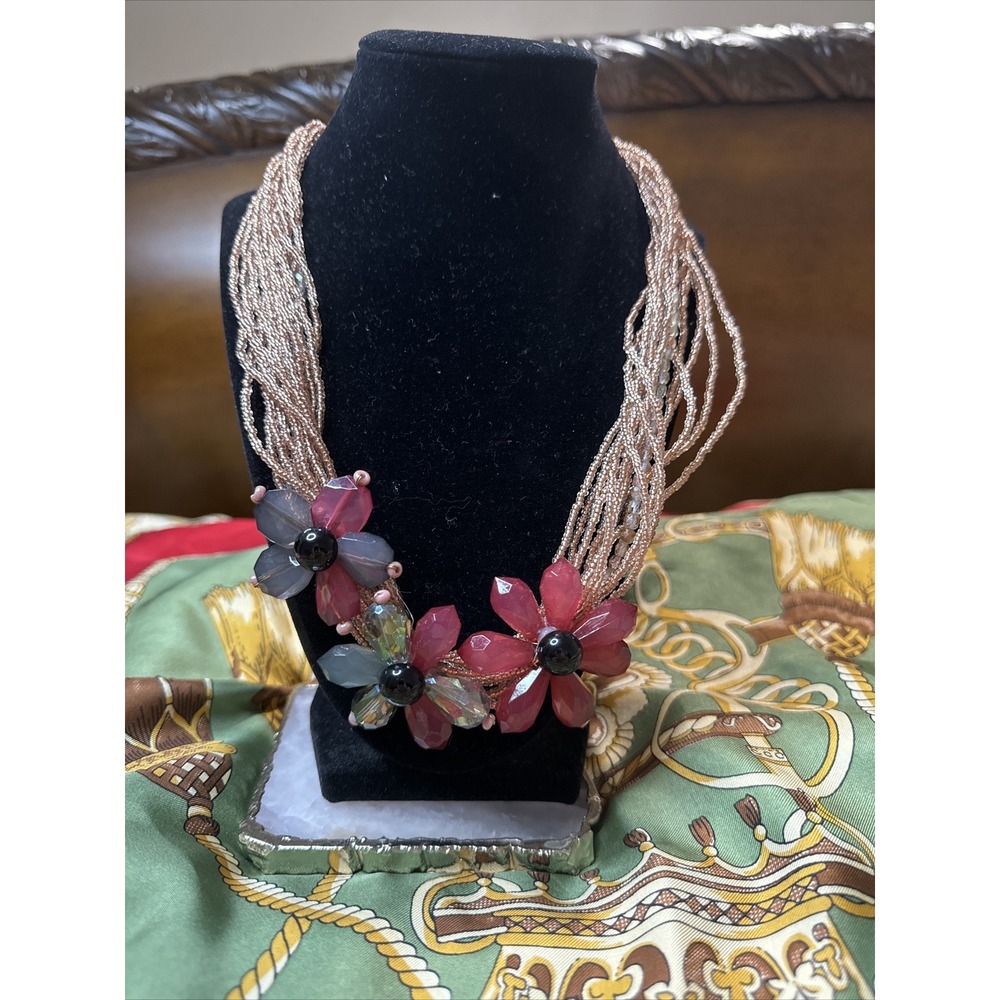 Margherita Buonanno Italy Stunning Statement Vintage Necklace Glass Flowers Mult